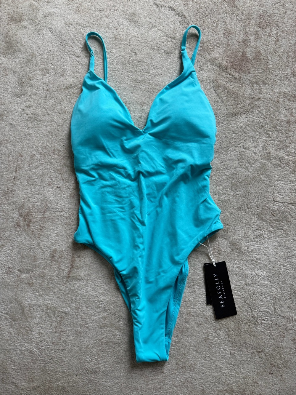 Seafolly Bright Turquoise V-Neck One-Piece Swimsuit - Picture 4 of 6